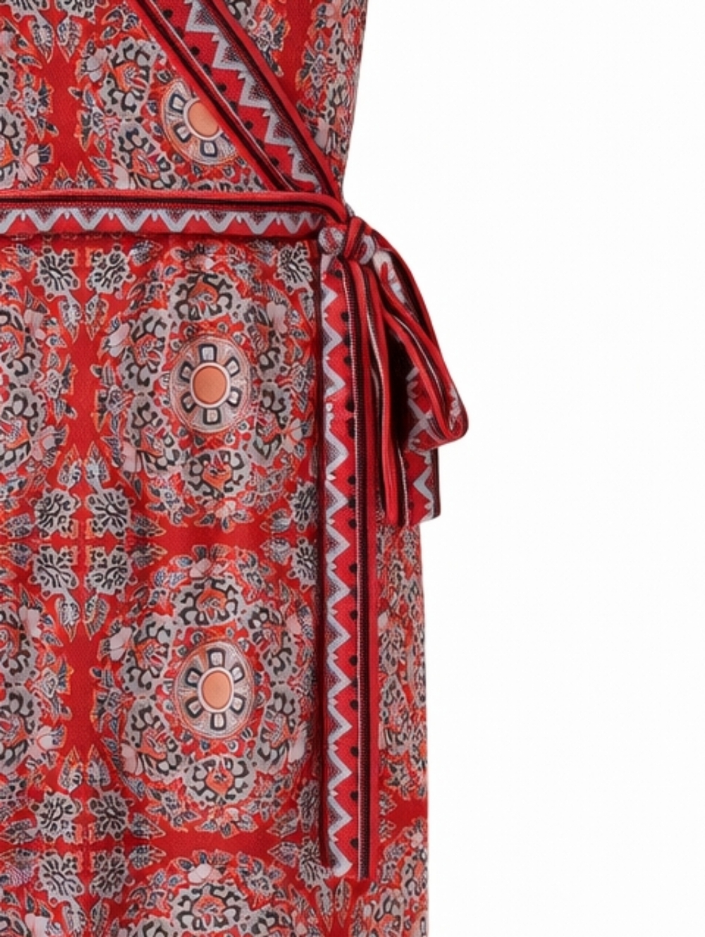 Max Studio Faux Wrap Dress | Red Boho Print | Tie Waist | Small - Picture 3 of 6